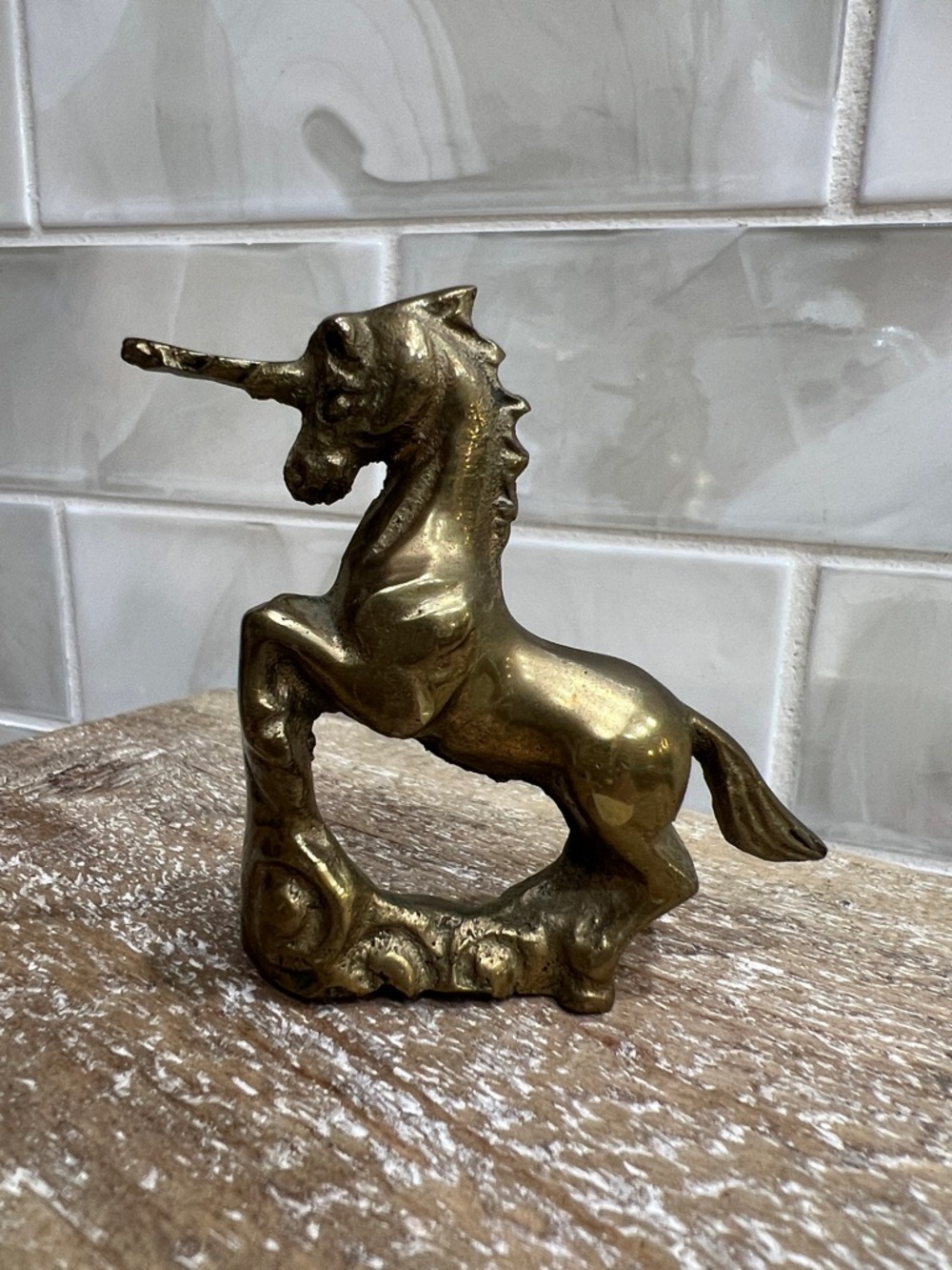 Vintage Brass Unicorn Figurine Rearing Horse Mythical Decor - Picture 3 of 8
